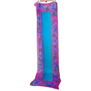 Leonard Paris Vintage Floral Silk Scarf Blue Pink